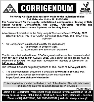 Pakistan Revenue Automation Private Limited Islamabad Tender Notice-1